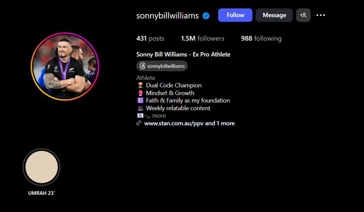 Sonny Bill Williams Social Media Earnings