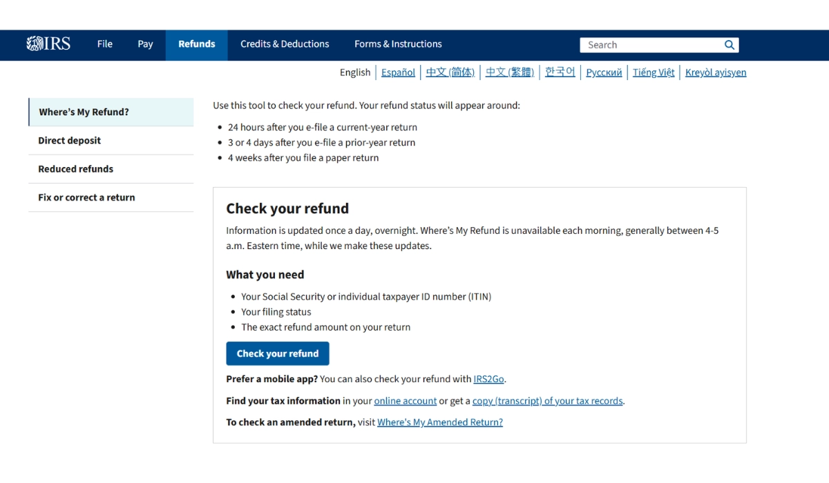 IRS Where's My Refund Tool