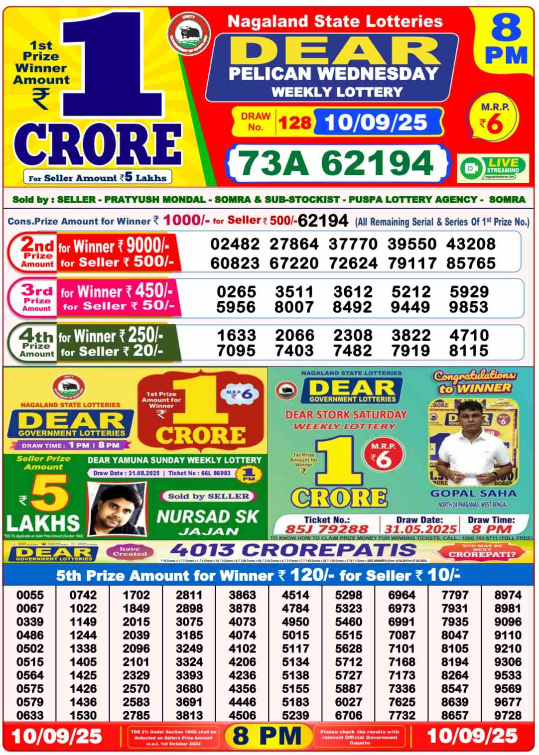 Nagaland Lottery 8PM Result Wednesday 10-09-2025