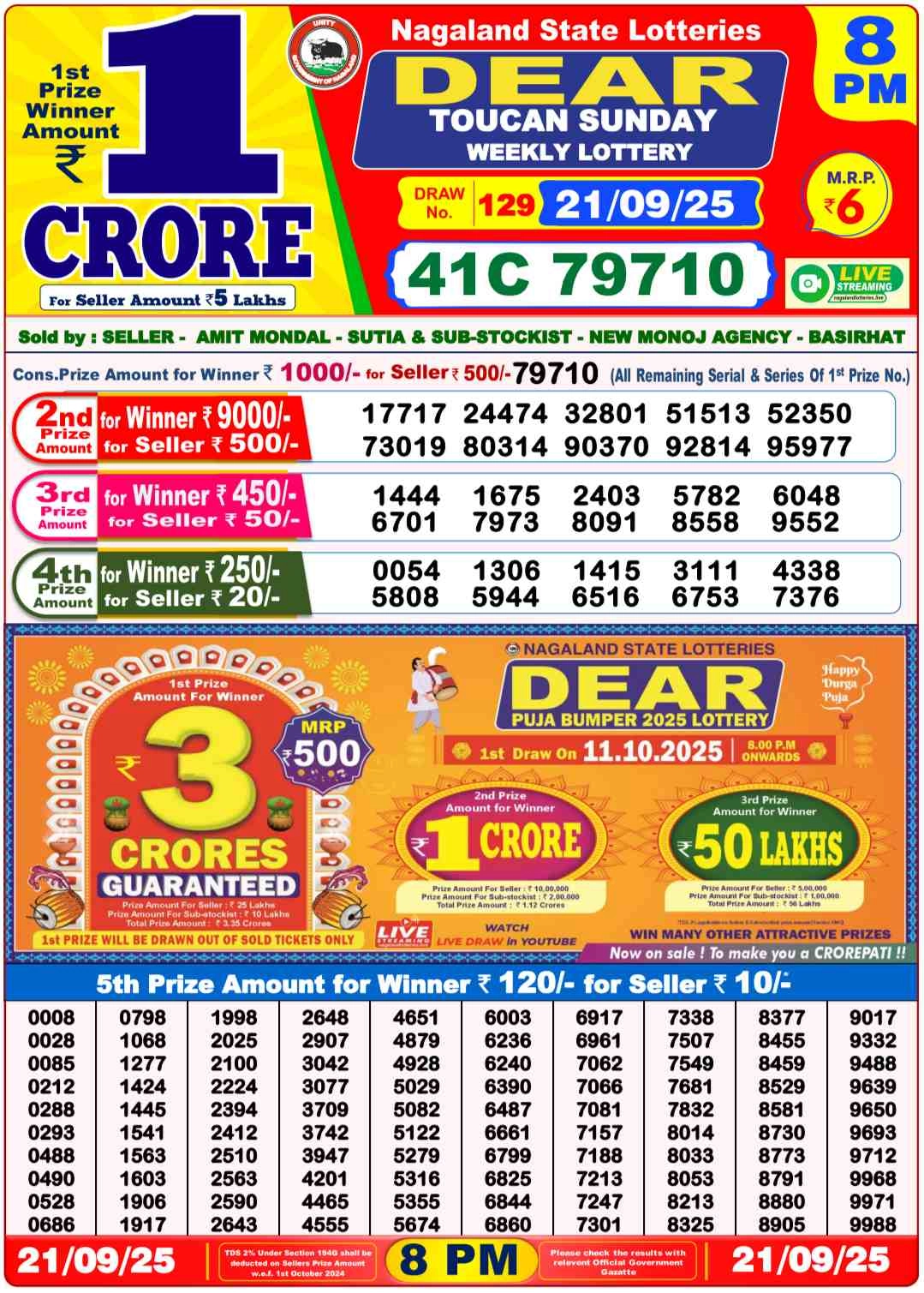 Nagaland State Lottery Old Result 8 PM 21-09-2025