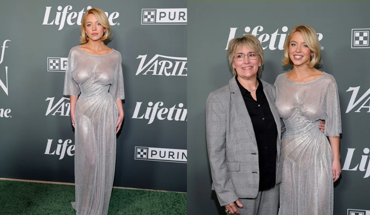 Sydney Sweeney silver dress Pics