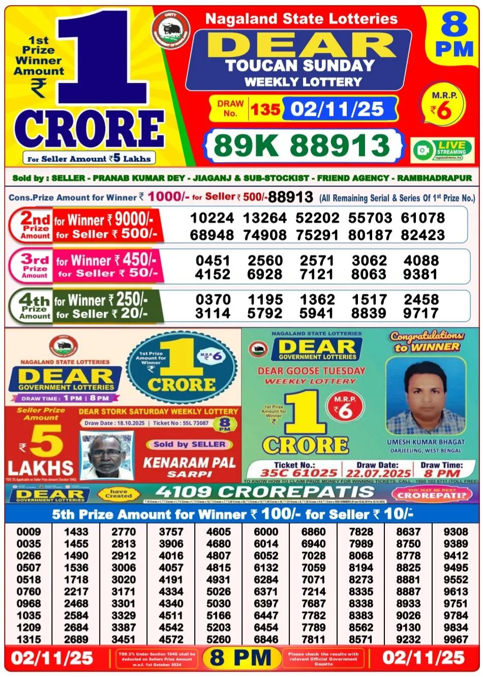 Nagaland State Lottery Old Result 8 PM 3-11-2025
