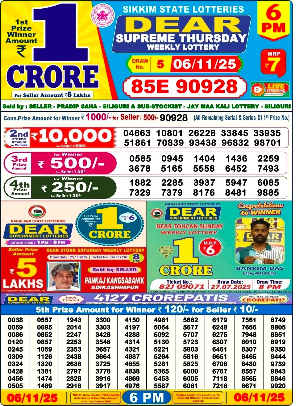 Nagaland Lottery 6 PM Result Thursday 6-11-2025