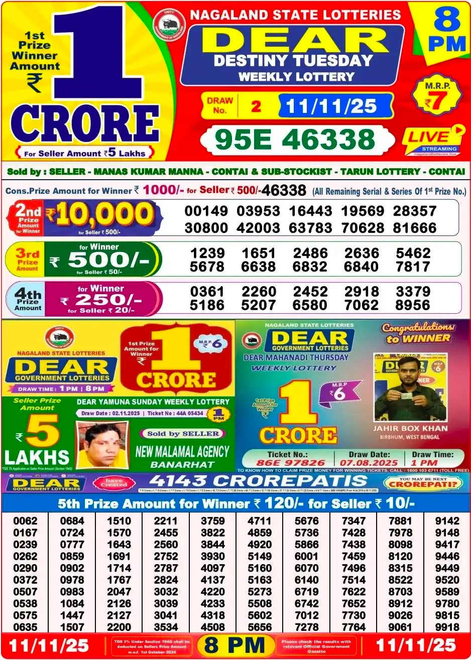 Nagaland State Lottery Old Result 8 PM 11-11-2025