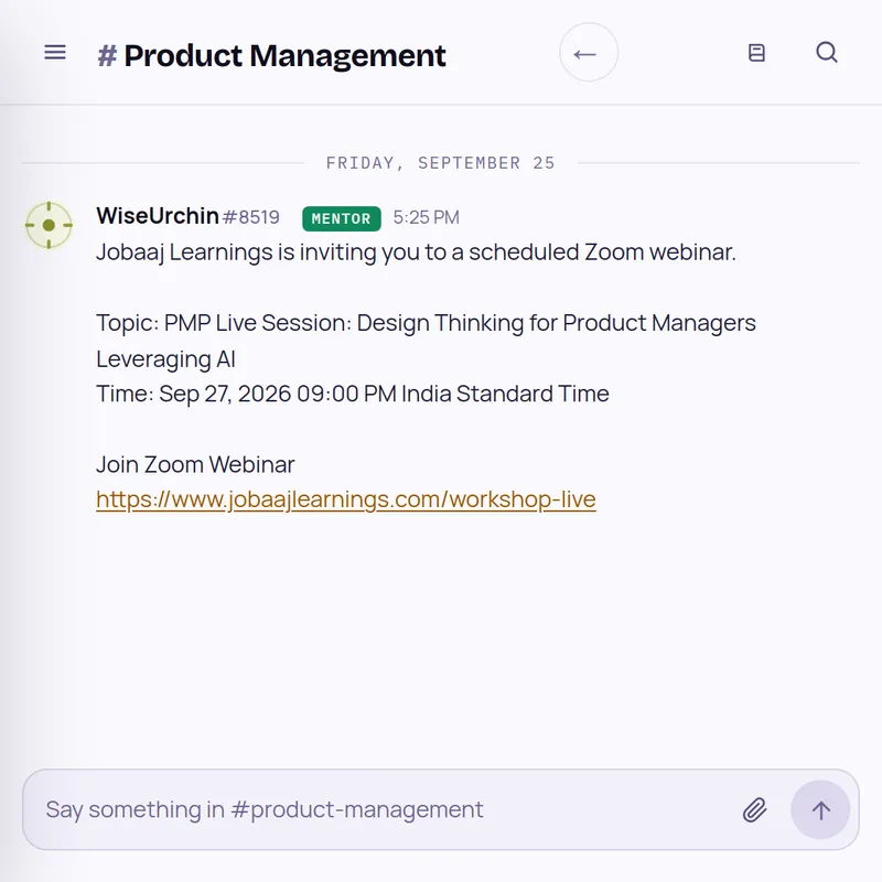 Product Management room: live session alert for Design Thinking for Product Managers Leveraging AI