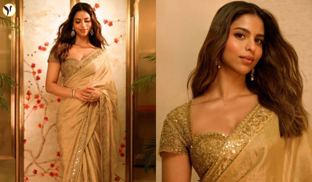 Suhana Khan’s Gold Saree Has Everyone Checking The Price Tag